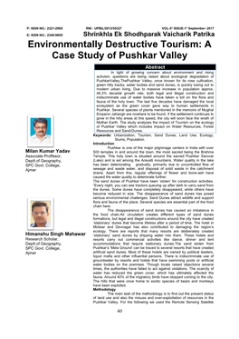 Environmentally Destructive Tourism: a Case Study of Pushkar Valley