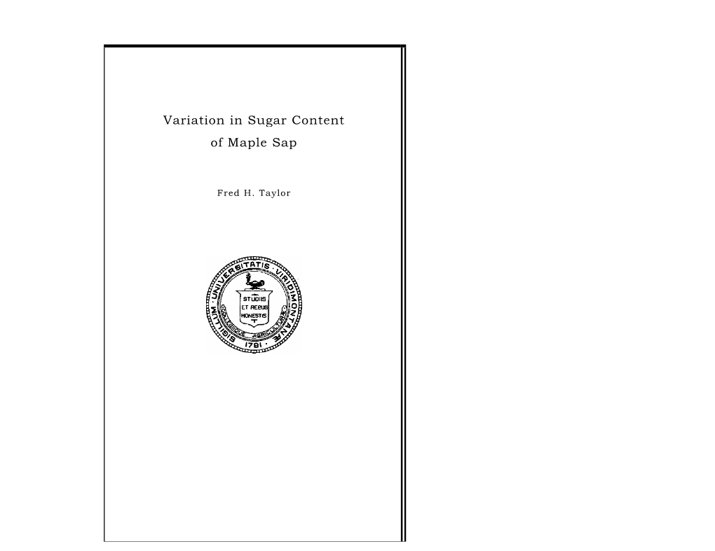 Variation in Sugar Content of Maple Sap