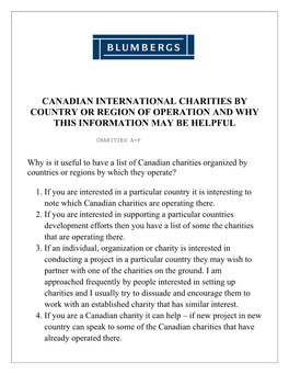 Canadian International Charities by Country Or Region of Operation and Why This Information May Be Helpful