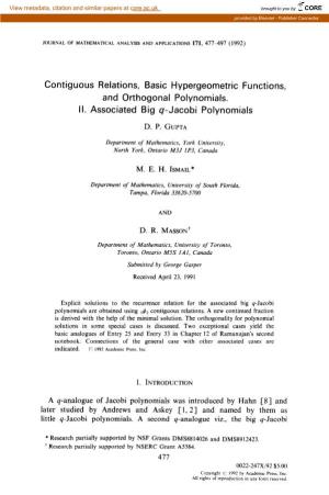 Contiguous Relations, Basic Hypergeometric Functions, and Orthogonal Polynomials