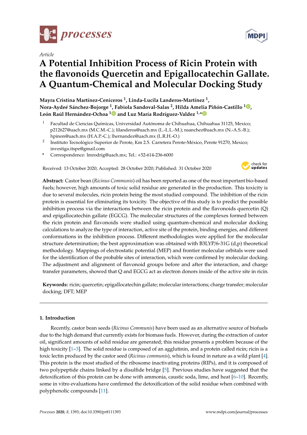 A Potential Inhibition Process of Ricin Protein with the Flavonoids Quercetin and Epigallocatechin Gallate. a Quantum-Chemical A