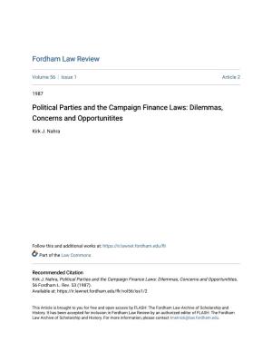 Political Parties and the Campaign Finance Laws: Dilemmas, Concerns and Opportunitites