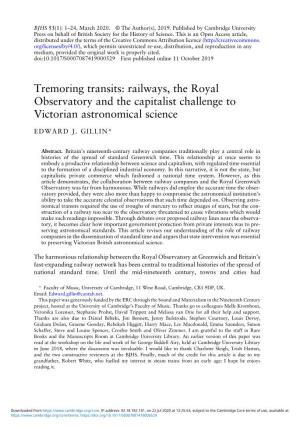 Tremoring Transits: Railways, the Royal Observatory and the Capitalist Challenge to Victorian Astronomical Science