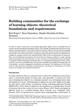 Building Communities for the Exchange of Learning Objects