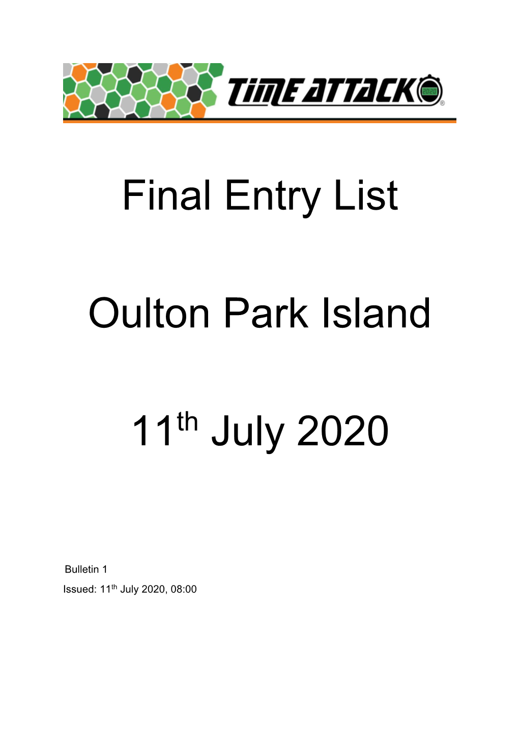 Final Entry List Oulton Park Island 11 July 2020