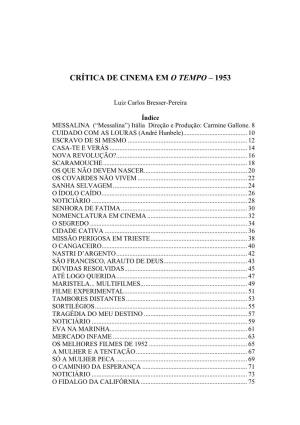 Crítica De Cinema Em O Tempo – 1953