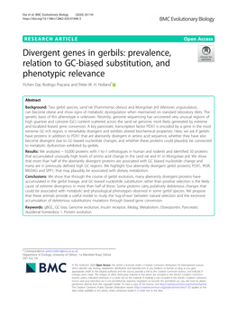Divergent Genes in Gerbils: Prevalence, Relation to GC-Biased Substitution, and Phenotypic Relevance Yichen Dai, Rodrigo Pracana and Peter W