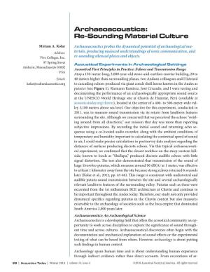 Archaeoacoustics: Re-Sounding Material Culture