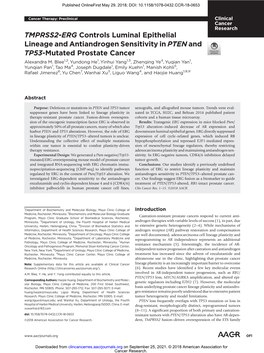 TMPRSS2-ERG Controls Luminal Epithelial Lineage and Antiandrogen Sensitivity in PTEN and TP53-Mutated Prostate Cancer Alexandra M