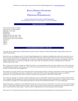 STOCK MARKET EXTREMES and Portfolio Performance Towneley C…