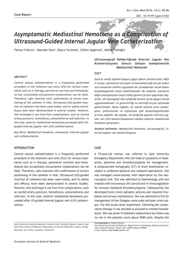 Asymptomatic Mediastinal Hematoma As a Complication of Ultrasound-Guided Internal Jugular Vein Catheterization