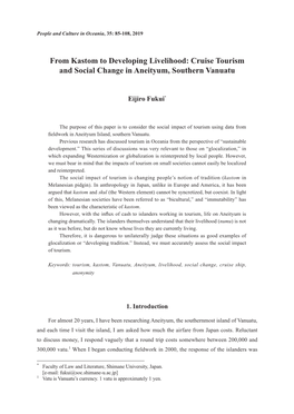Cruise Tourism and Social Change in Aneityum, Southern Vanuatu