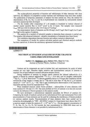 UZ0603177 NEUTRON ACTIVATION ANALYSIS of PURE URANIUM USING PRECONCENTRATION Sadikov I.I., Rakhimov A.V., Salimov M.I., Zinov'ev