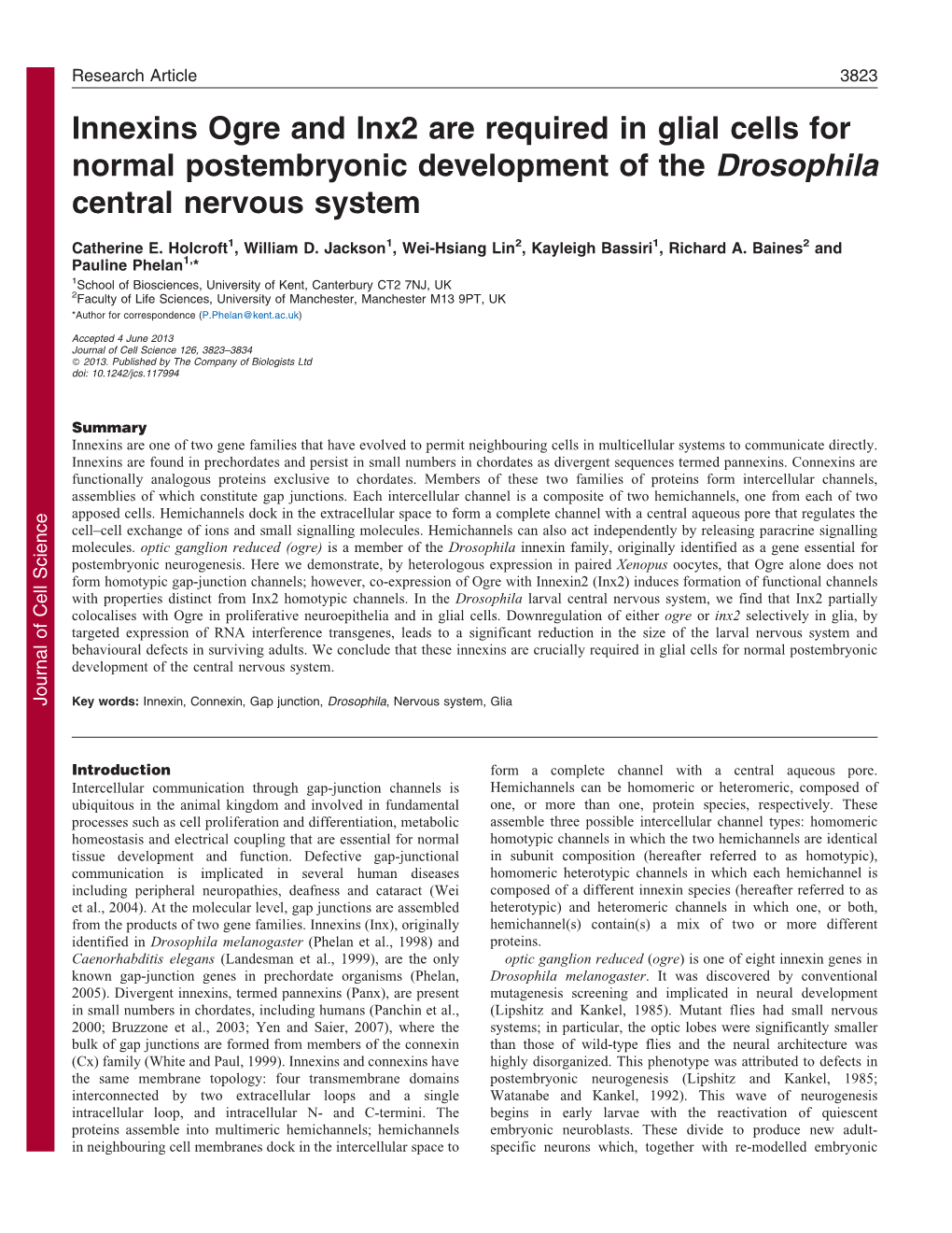 Innexins Ogre and Inx2 Are Required in Glial Cells for Normal