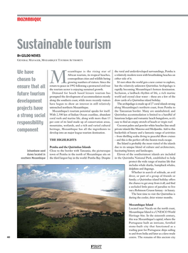 Sustainable Tourism by Gildo Neves General Manager, Mozambique Tourism Authority