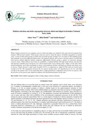 Habitat Selection and Niche Segregation Between Chital and Nilgai in Keoladeo National Park, India