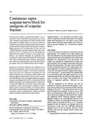 Continuous Suprascapular Nerve Block for Analgesia of Scapular