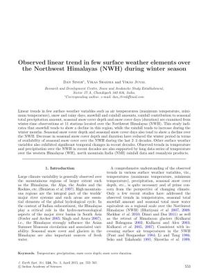 Observed Linear Trend in Few Surface Weather Elements Over the Northwest Himalayas (NWH) During Winter Season