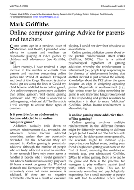 Mark Griffiths Online Computer Gaming: Advice for Parents and Teachers