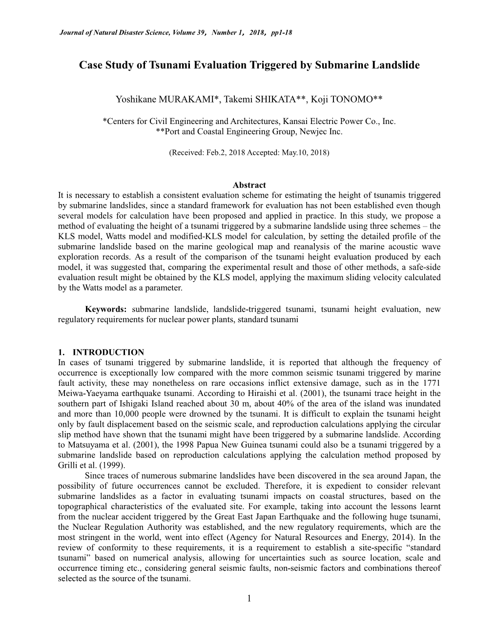 Case Study of Tsunami Evaluation Triggered by Submarine Landslide