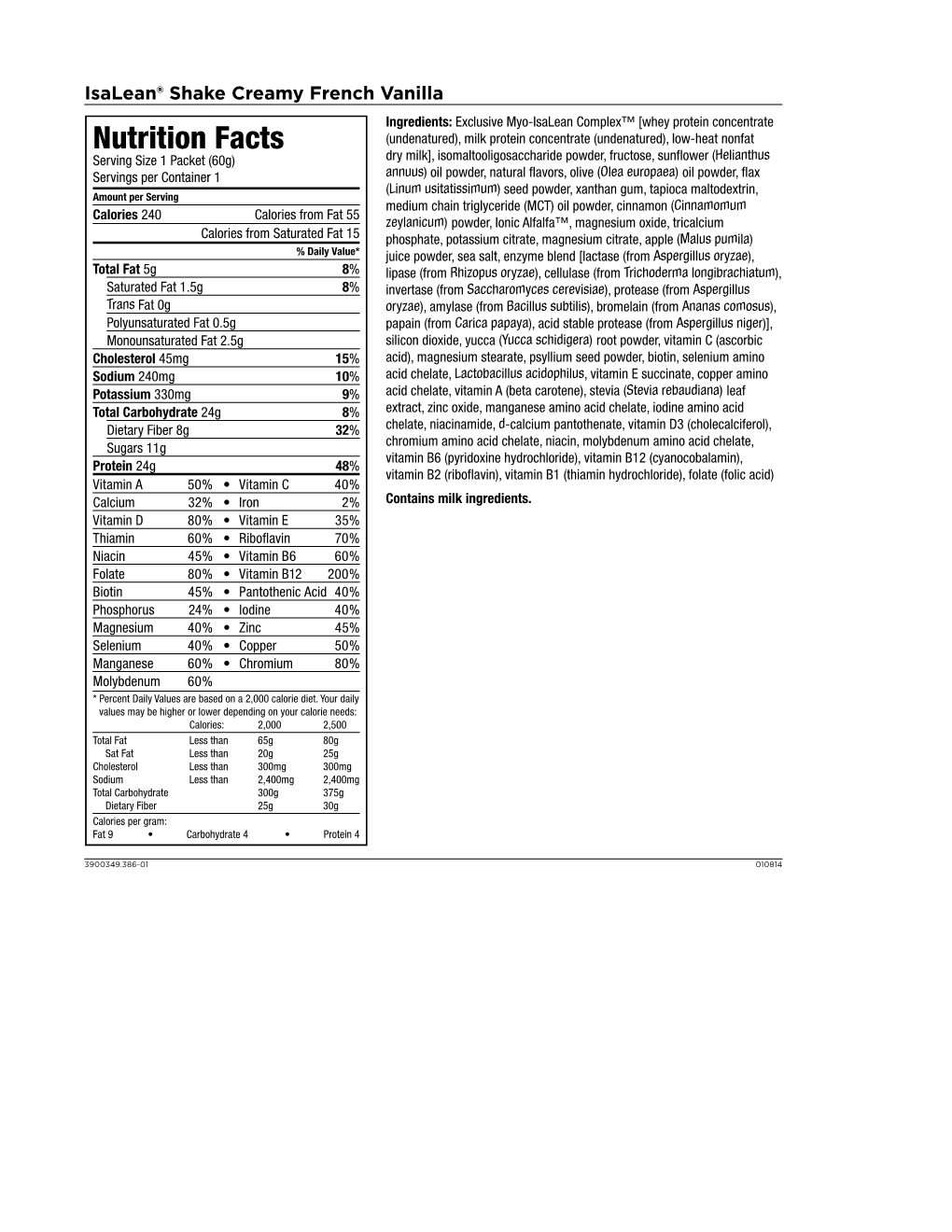 The Isagenix Vanilla Isalean Shake Ingredients