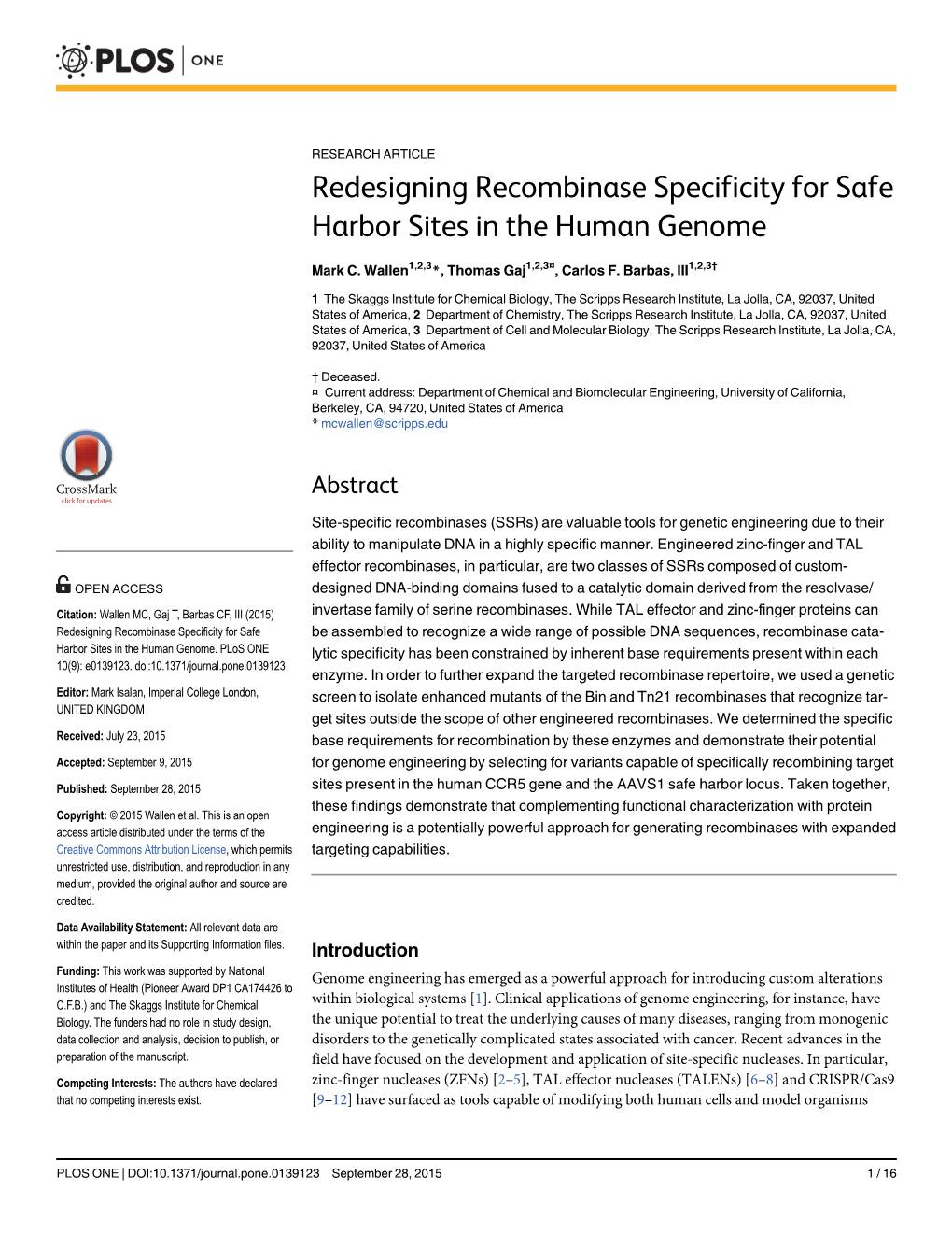 Redesigning Recombinase Specificity for Safe Harbor Sites in the Human Genome