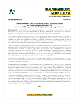 11-28-2018 A's Release Plans to Build a New Ballpark at Howard