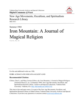 Iron Mountain: a Journal of Magical Religion (Artemisia Press) [1, No. 1] (Summer 1984). New Age Movements, Occultism, and Spiritualism Research Library