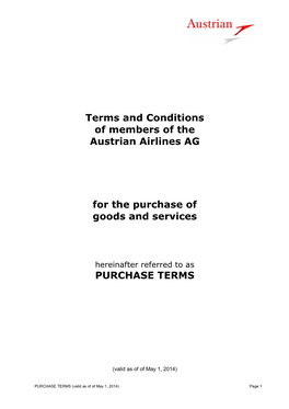 Terms and Conditions of Members of the Austrian Airlines AG for The