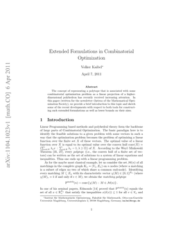 Extended Formulations in Combinatorial Optimization