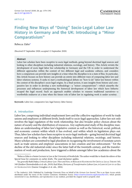 Finding New Ways of ``Doing'' Socio-Legal Labor Law History in Germany and the UK: Introducing a ``Minor Comparativism&