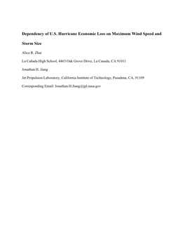 Dependency of U.S. Hurricane Economic Loss on Maximum Wind Speed And