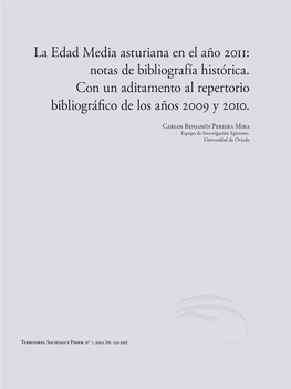 La Edad Media Asturiana En El Año 2011: Notas De Bibliografía Histórica
