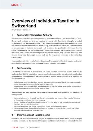 Overview of Individual Taxation in Switzerland by Christoph Rechsteiner