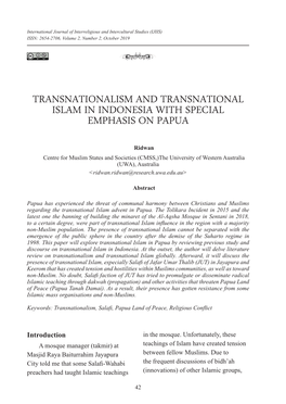 Transnationalism and Transnational Islam in Indonesia with Special Emphasis on Papua