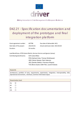 D42.21 - Specification Documentation and Deployment of the Prototype and Final Integration Platform