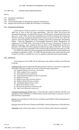 321 Cmr: Division of Fisheries and Wildlife