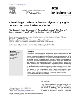 Nitroxidergic System in Human Trigeminal Ganglia Neurons A