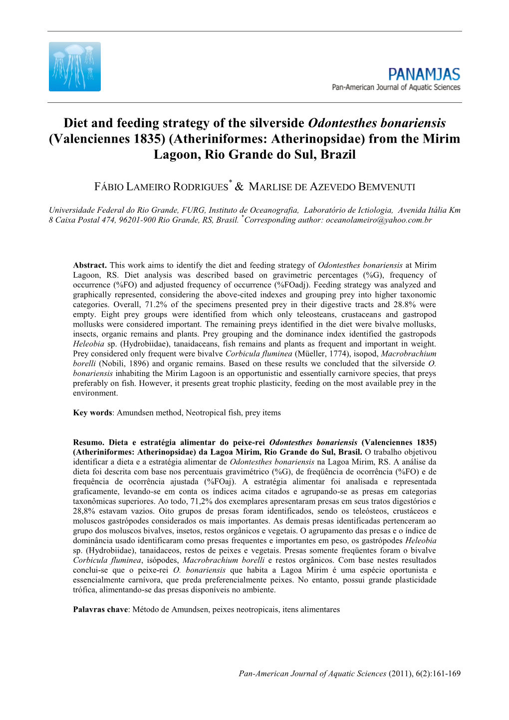 Diet and Feeding Strategy of the Silverside Odontesthes Bonariensis