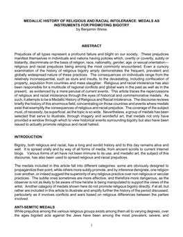 MEDALLIC HISTORY of RELIGIOUS and RACIAL INTOLERANCE: MEDALS AS INSTRUMENTS for PROMOTING BIGOTRY by Benjamin Weiss