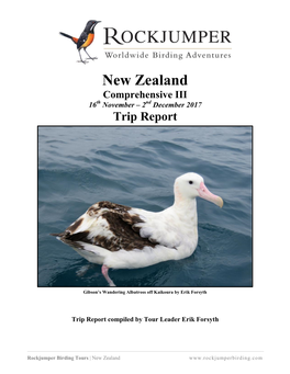 New Zealand Comprehensive III 16Th November – 2Nd December 2017 Trip Report