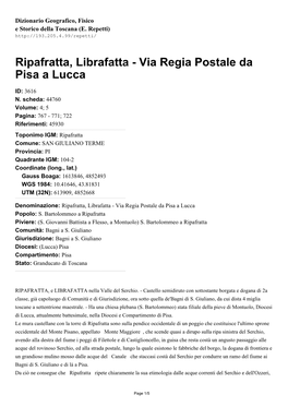 Ripafratta, Librafatta - Via Regia Postale Da Pisa a Lucca