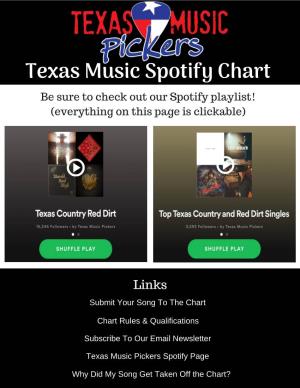 Texas Music Spotify Chart Be Sure to Check out Our Spotify Playlist! (Everything on This Page Is Clickable)