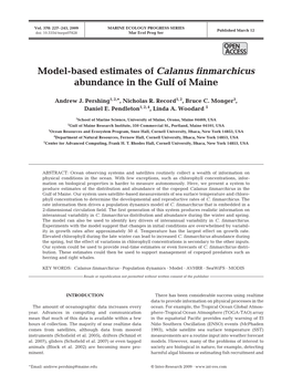 Model-Based Estimates of Calanus Finmarchicus Abundance in the Gulf of Maine