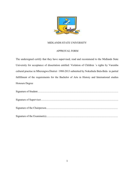 MIDLANDS STATE UNIVERSITY APPROVAL FORM The