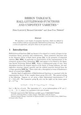 Ribbon Tableaux, Hall-Littlewood Functions and Unipotent Varieties ∗