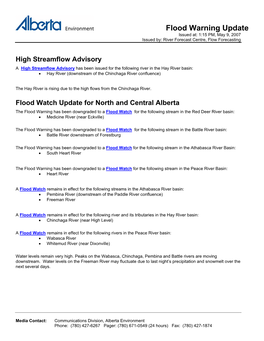 Flood Warning Update Issued At: 1:15 PM, May 9, 2007