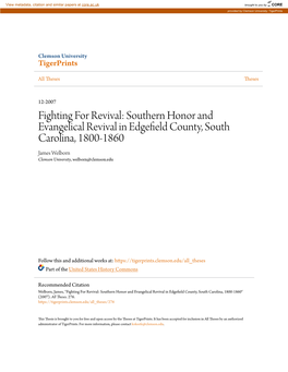 Southern Honor and Evangelical Revival in Edgefield County, South Carolina, 1800-1860" (2007)
