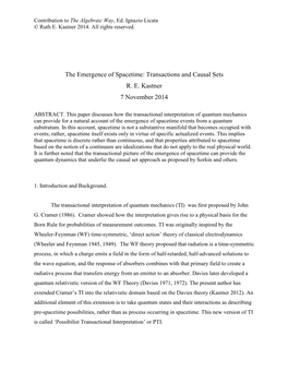 The Emergence of Spacetime: Transactions and Causal Sets R