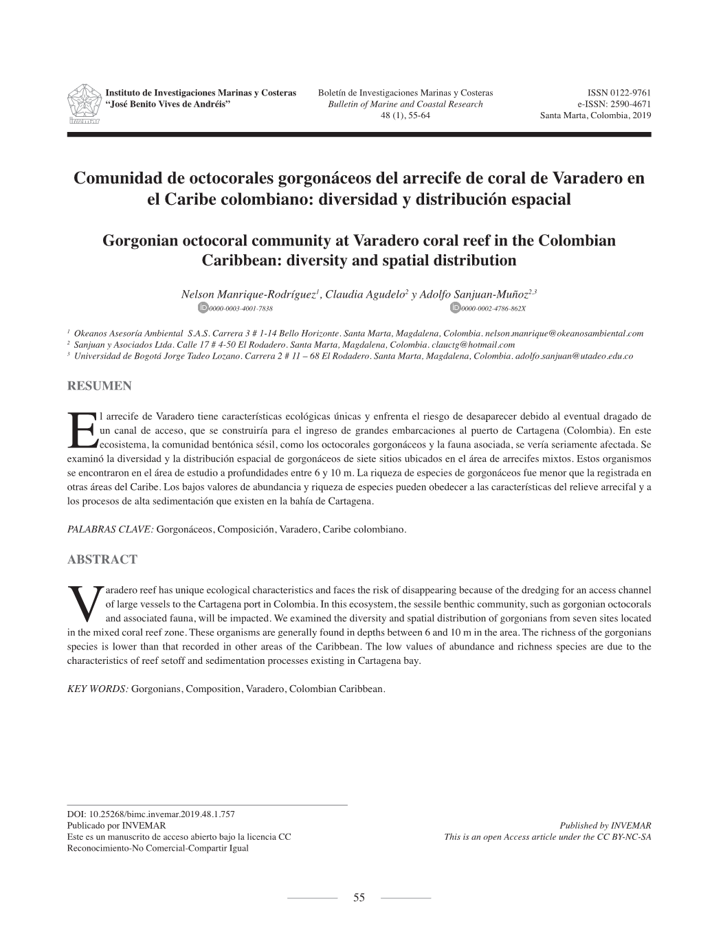 Comunidad De Octocorales Gorgonáceos Del Arrecife De Coral De Varadero En El Caribe Colombiano: Diversidad Y Distribución Espacial